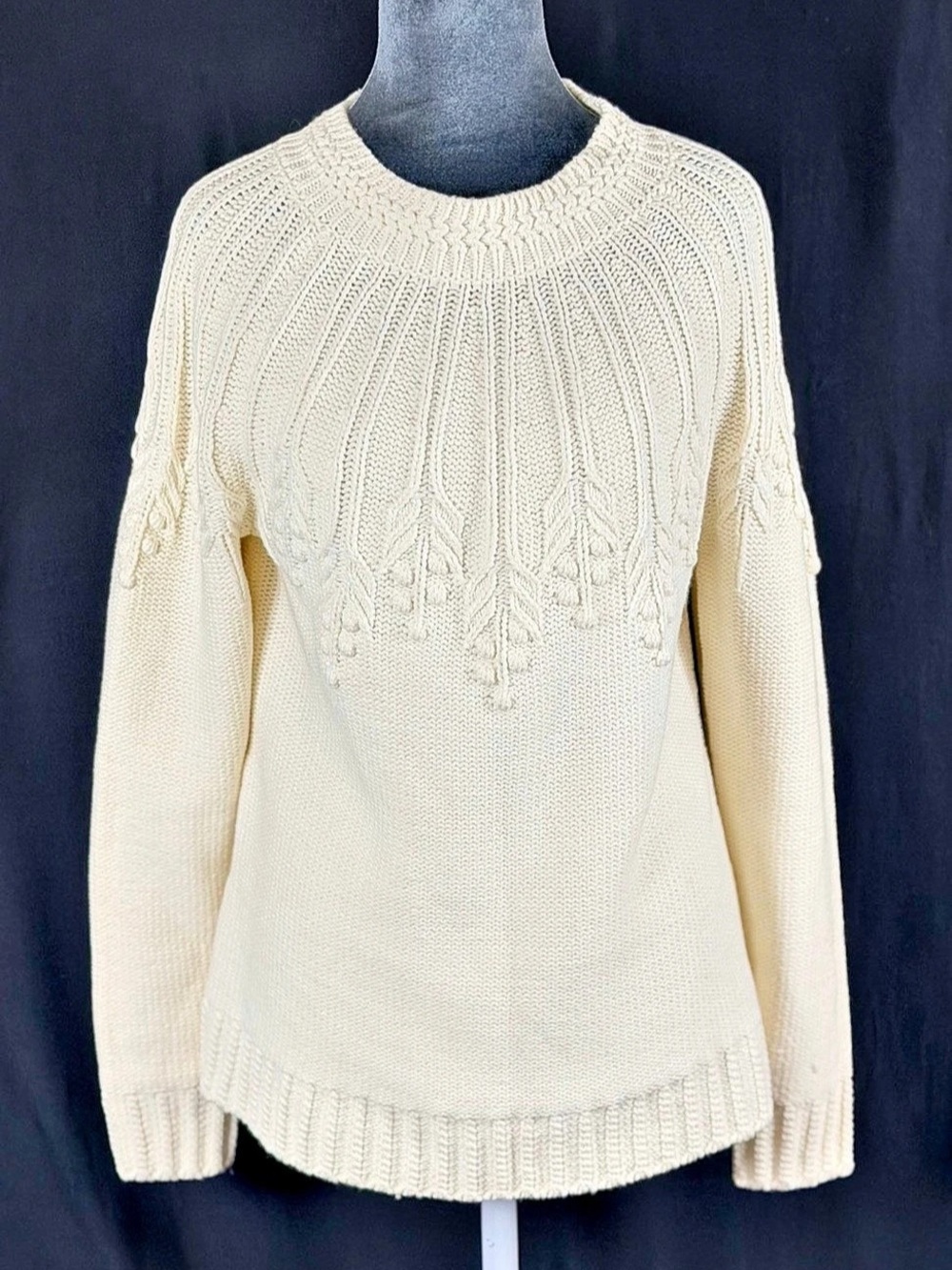 Cream Cable Knit Crewneck Sweater Monochrome Fair Isle cozy Cabincore ski vaca